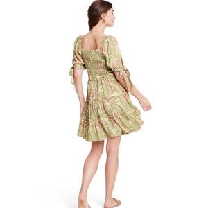 NWT [S] Agua Bendita x Target Romantic Floral Print Puff Sleeve Mini Dress Olive